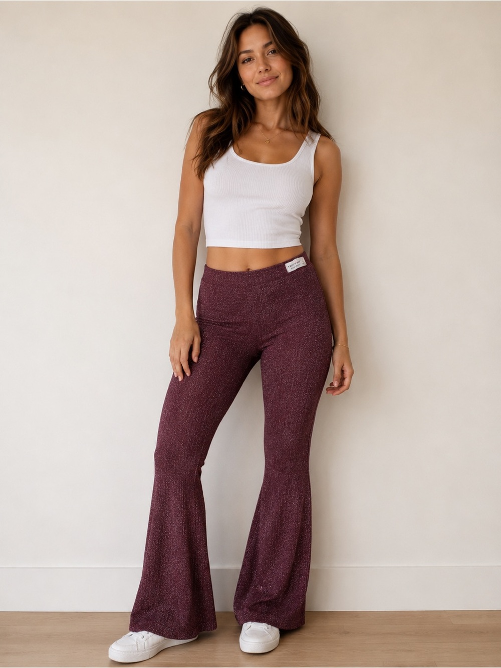 Vanilla Star Wine Stretch Flare Knit Pants